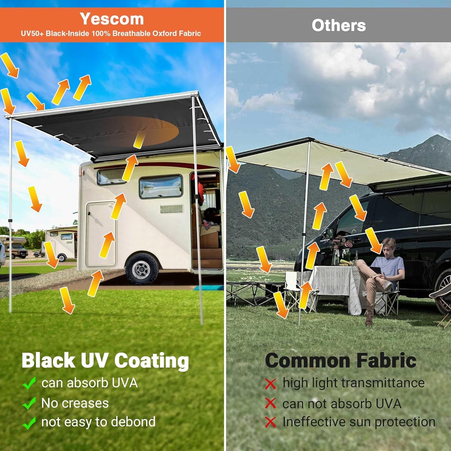 Vehicle Awning 6.6X8.4' Retractable Car Side Roof Rack Overlanding Shade for SUV Truck Tailgate Outdoor Camping Travel Gray