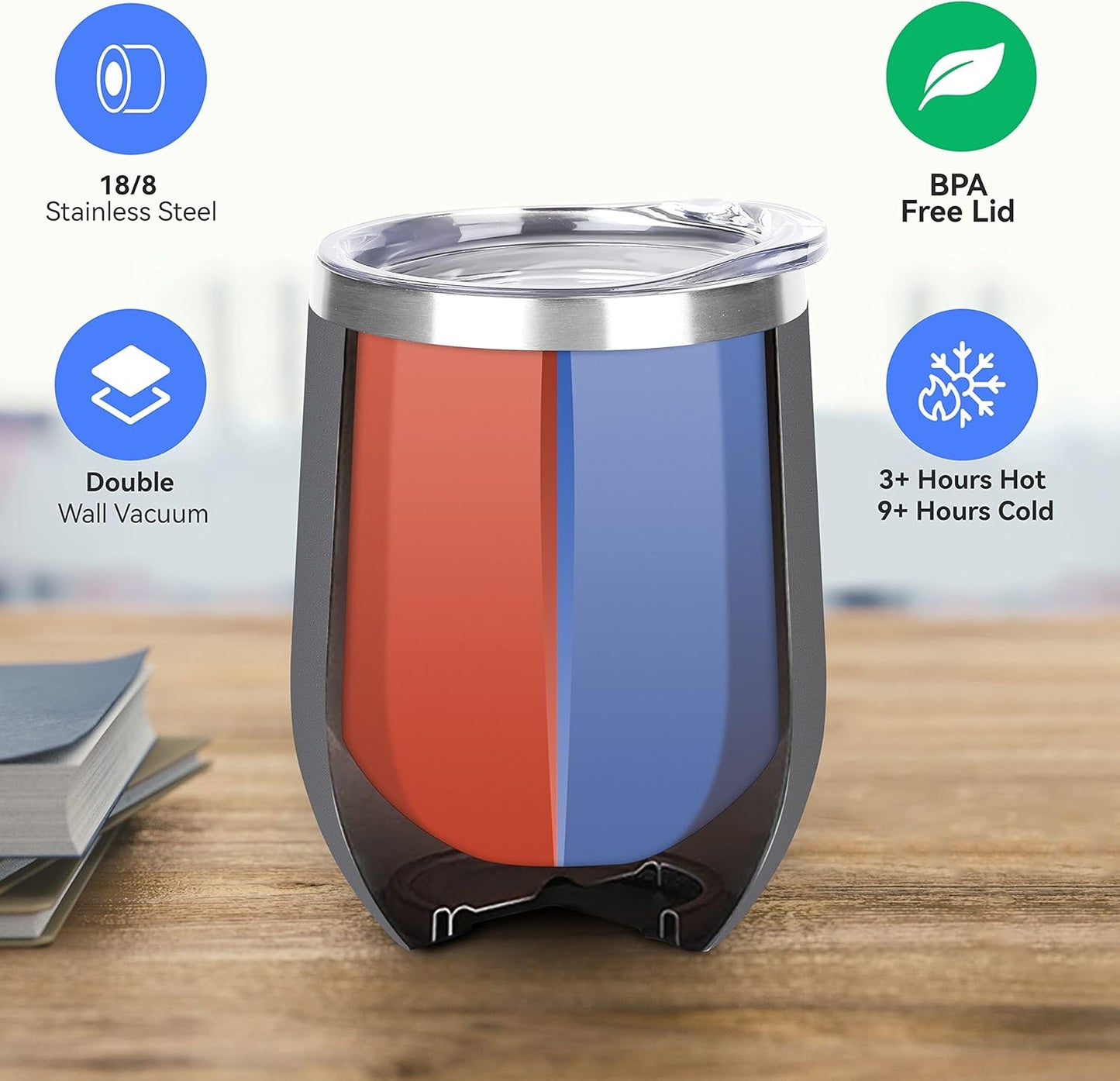 Stainless Steel Wine Tumbler Bulk with Lid, Personalized Insulated Tumblers Set, 12Oz Travel Coffee Cups Pack of 1, Gray