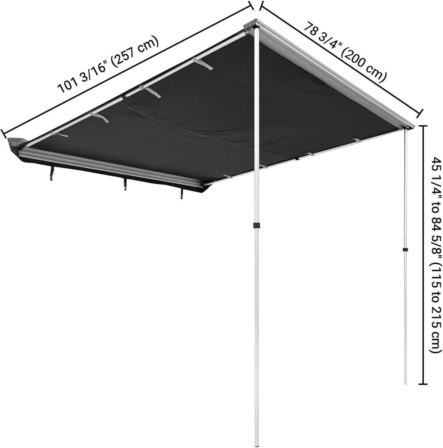 Vehicle Awning 6.6X8.4' Retractable Car Side Roof Rack Overlanding Shade for SUV Truck Tailgate Outdoor Camping Travel Gray