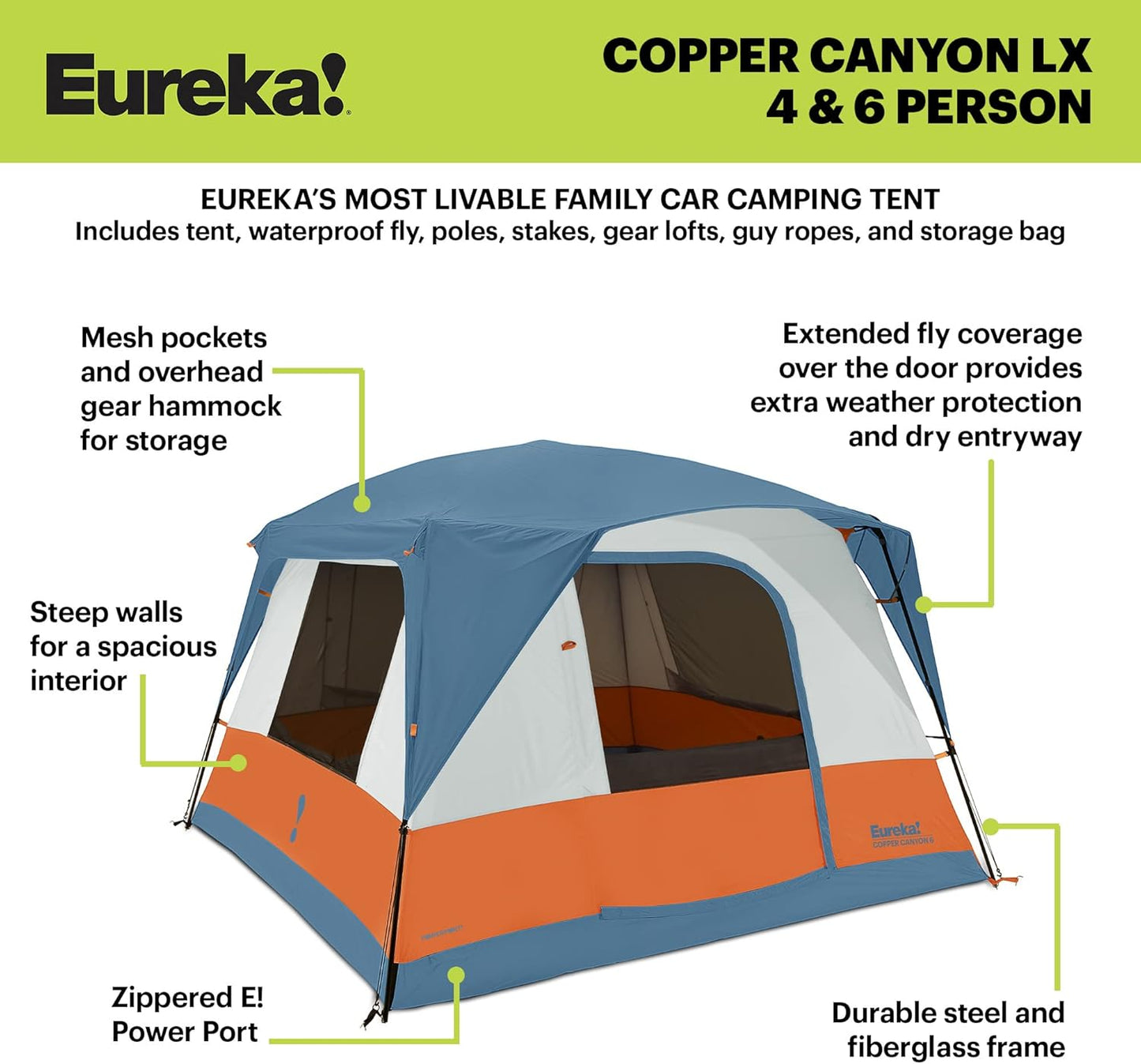 Copper Canyon LX, 3 Season, Family and Car Camping Tent (4, 6, 8 or 12 Person)