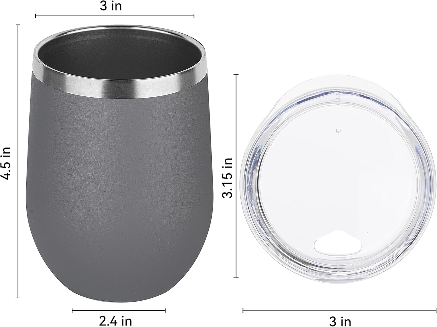 Stainless Steel Wine Tumbler Bulk with Lid, Personalized Insulated Tumblers Set, 12Oz Travel Coffee Cups Pack of 1, Gray