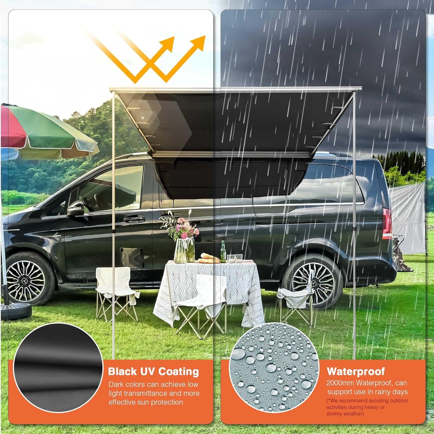 Vehicle Awning 6.6X8.4' Retractable Car Side Roof Rack Overlanding Shade for SUV Truck Tailgate Outdoor Camping Travel Gray