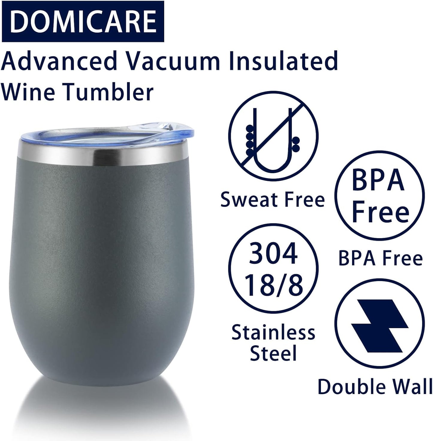 Stainless Steel Wine Tumbler Bulk with Lid, Personalized Insulated Tumblers Set, 12Oz Travel Coffee Cups Pack of 1, Gray
