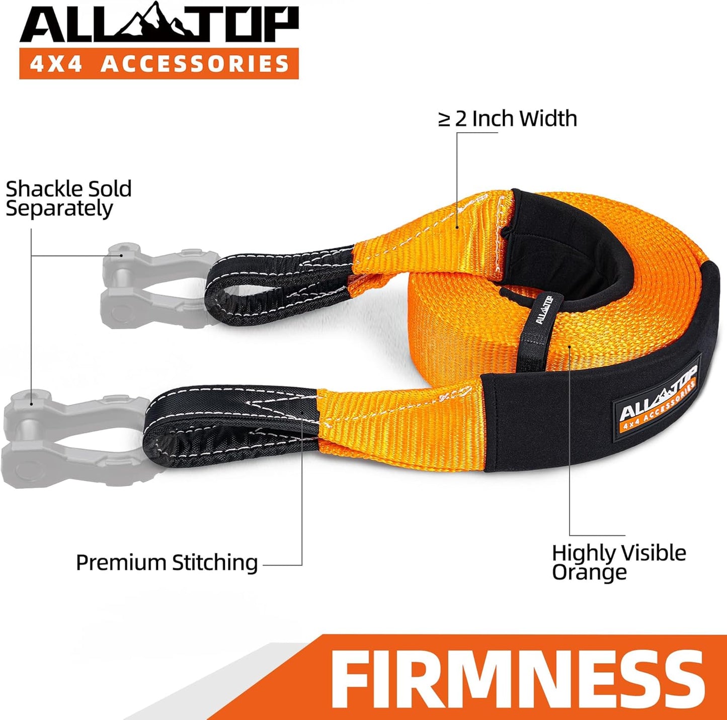 Recovery Snatch Strap, 4In X 30Ft - 46500Lbs, Extreme Duty 100% Nylon Kinetic Towing Recovery Strap with 22% Elongation & Reinforced Loops