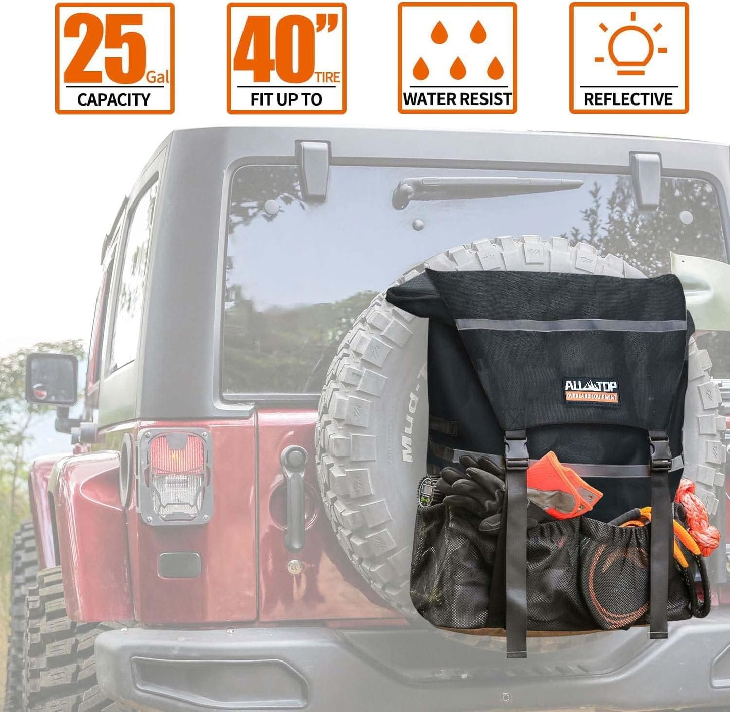Spare Tire Trash Bag, Heavy Duty Truck Tailgate Trash Bag, Cargo Storage Bag for Jeep, Truck, SUV or Car, Fit up to 40'' Tire (Carbon Black)
