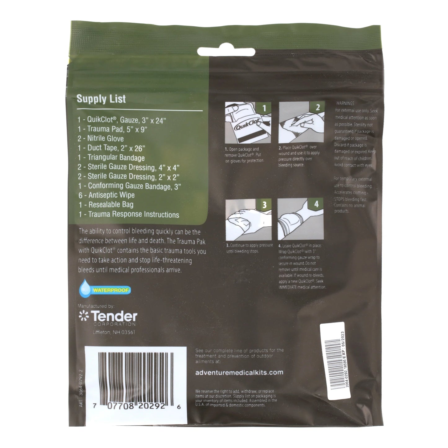 Trauma Pak with Quikclot, First Aid Kit, 1 Pack