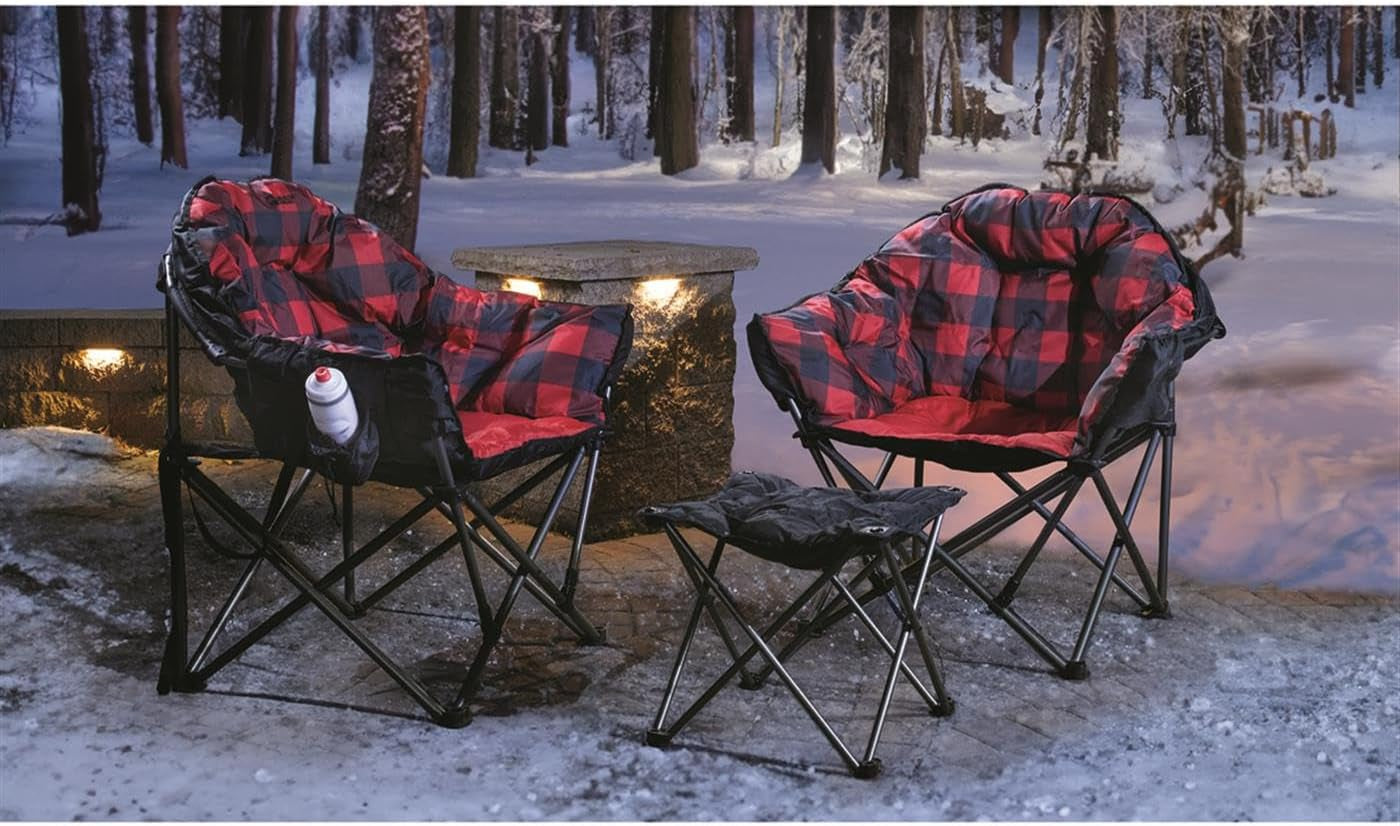 Club Camping Chair, Oversized, Portable, Folding with Padded Seats, 500-Lb. Capacity Red Plaid