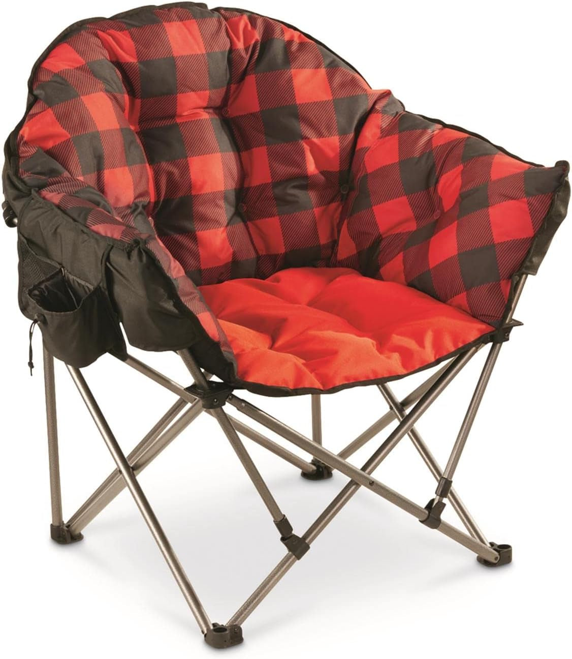 Club Camping Chair, Oversized, Portable, Folding with Padded Seats, 500-Lb. Capacity Red Plaid