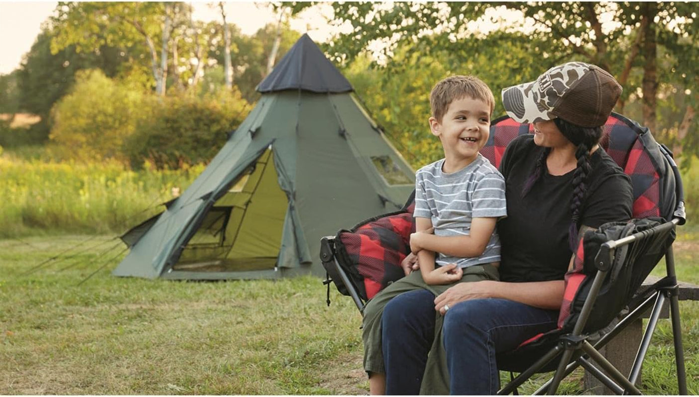 Club Camping Chair, Oversized, Portable, Folding with Padded Seats, 500-Lb. Capacity Red Plaid