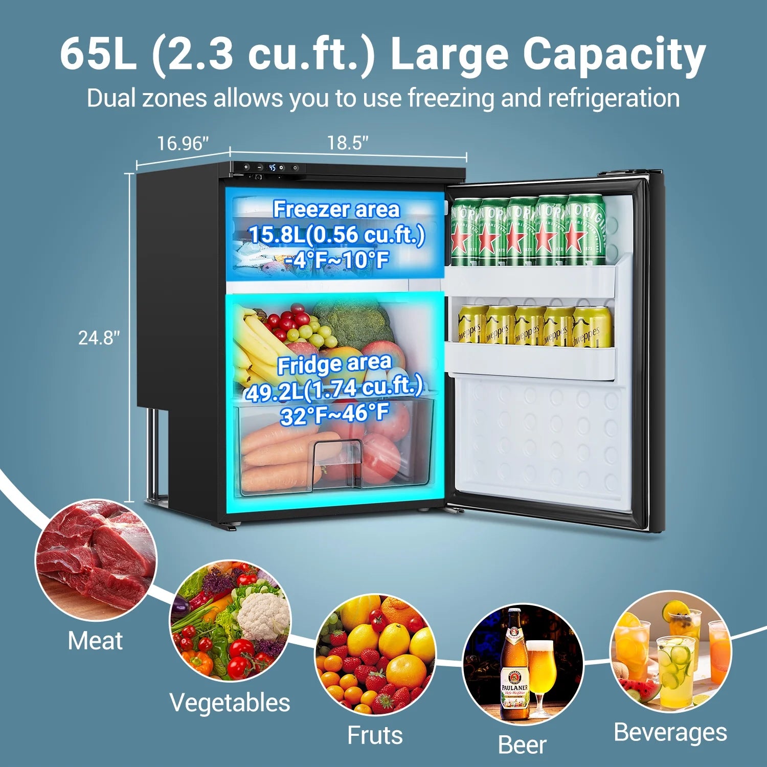 BODEGA 68 Quart 12 Volt Car Refrigerator 24V DC Portable Car Fridge RV Freezer for Outdoor Camping Travel