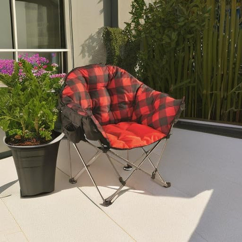 Club Camping Chair, Oversized, Portable, Folding with Padded Seats, 500-Lb. Capacity Red Plaid