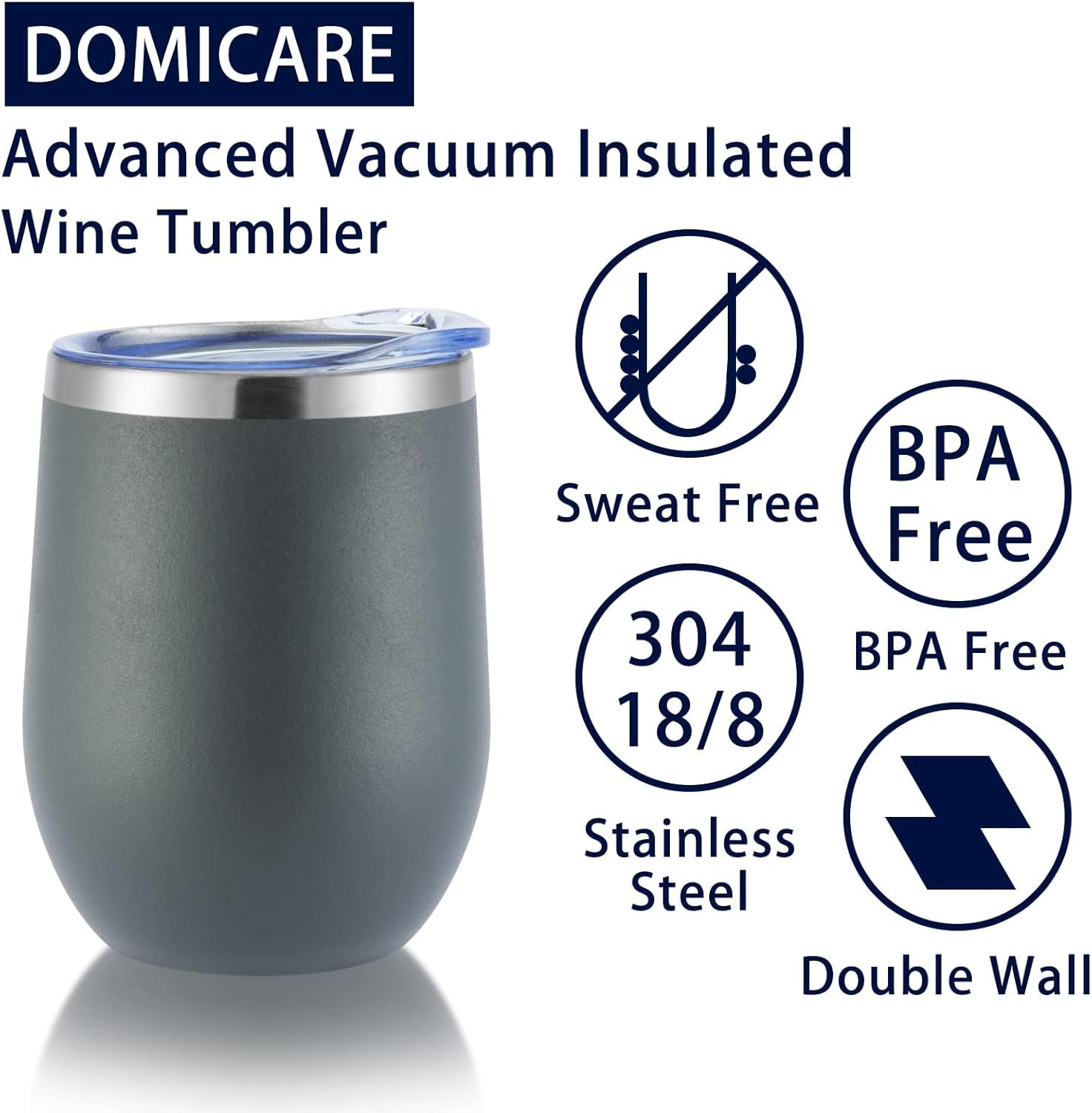 Stainless Steel Wine Tumbler Bulk with Lid, Personalized Insulated Tumblers Set, 12Oz Travel Coffee Cups Pack of 1, Gray
